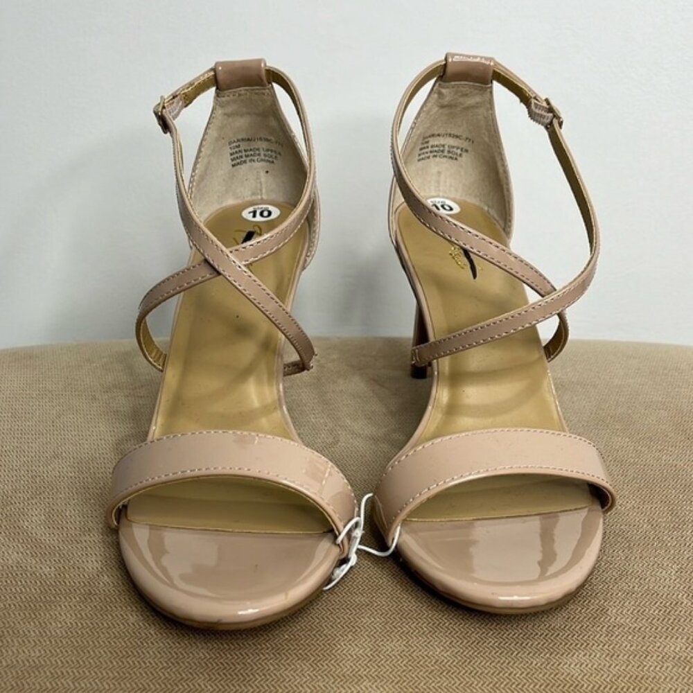 Thalia Sodi Nude Strappy High Heel Pumps Darria Shoes Size 10 Shiny Patent Look
